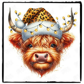 Cute Christmas Highland Cow With Xmas Lights Design
