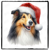 Christmas Dog Design Rough Collie (2) Breed Cute Xmas Santa Hat Doggie