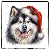 Christmas Dog Design Alaskan Malamute Breed Cute Xmas Santa Hat Doggie