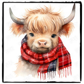 Cute Highland Cow In Scarf Autumn Design