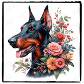 Dog Doberman Breed Floral Design