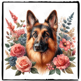 Cute Dog German Shepherd Breed Floral Design