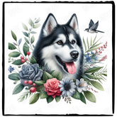 Cute Dog Siberian Husky Breed Floral Design