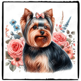 Cute Dog Yorkshire Terrier Breed Floral Design