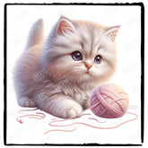 Cute Kitten Playing With Yarn Ball Cat Design