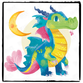 Crescent Moon and Blue Dragon Design