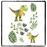 Green Baby T-Rex with Leaves Design