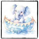Cute Blue Elephant Swimming Boat Pattern Design