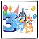 Happy Bluey & Bingo Character 3rd Birthday Blue Number Design