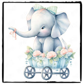 Blue Riding Carriage Floral Pattern Design