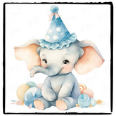 Cute Blue Elephant Birthday Hat Pattern Design