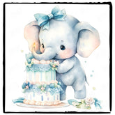Birthday Blue Elephant Bow Cute Cake Pattern Design