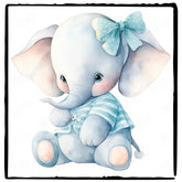 Cute Blue Elephant Bow Tee Smiling Pattern Design