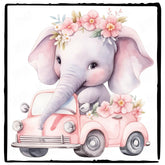 Cute Pink Elephant In A Car Pattern Design