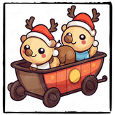 Cute Reindeers In A Cart Kids Christmas Character Design