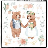 Wedding Bride and Groom Bear with Pink Flowers Design