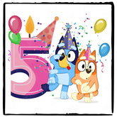 Happy Bluey & Bingo Character 5th Birthday Pink Number Design