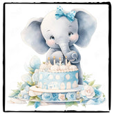 Cute Blue Elephant Cake Floral Pattern Design