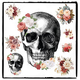Skull with Pink and Cream Flowers Design