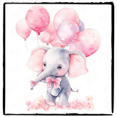 Cute Pink Bday Elephant Bow Holding Balloons Pattern Design