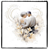 Older Couple wih Gold and White Flowers Anniversary Design