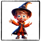 Boy Wizard in Orange Robe Kids Halloween Design
