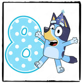 Happy Bluey Character 8th Birthday Number Design