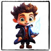 Boy Wizard with Blue Flame Magic Kids Halloween Design