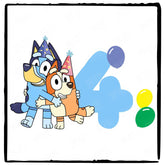 Happy Bluey & Bingo Character 4th Birthday Balloons Number Design