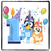 Happy Bluey & Bingo Character 1st Birthday Blue Number Design