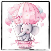 Cute Pink Elephant In A Hot Air Balloon Pattern Design