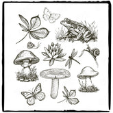 Nature Scene Frog Mushroom Snail Dragonfly Design