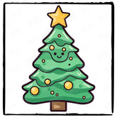 Cute Christmas Tree with Star Kids Christmas Character Design