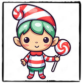 Cute Elf with Candy Cane Kids Christmas Character Design