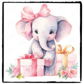 Cute Pink Elephant With Birthday Presents And Bow Pattern Design