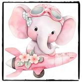 Cute Pink Elephant Flying Plane Pattern Design
