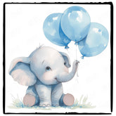Cute Blue Elephant Holding Balloons Pattern Design