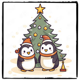 Cute Penguins in Santa Hats with Tree Kids Christmas Character Design
