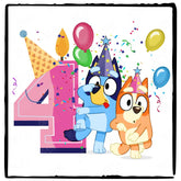 Happy Bluey & Bingo Character 4th Birthday Pink Number Design