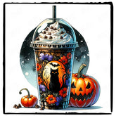 Halloween Coffee Black Cat Pumpkin Pattern Design