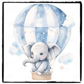 Cute Blue Elephant Hot Air Balloon Clouds Pattern Design