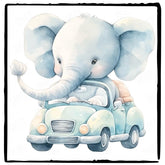 Cute Blue Elephant In Car Pattern Design