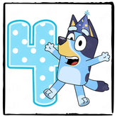 Happy Bluey Character 4th Birthday Number Design