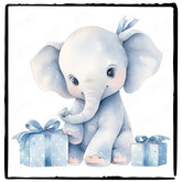 Blue Cute Elephant Birthday Present Pattern Design