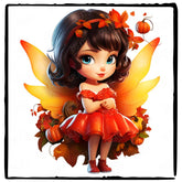 Brown Haired Girl Autumn Fairy in Orange Dress Kids Design