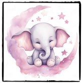 Cute Pink Elephant Cloudy Moon Stars Pattern Design