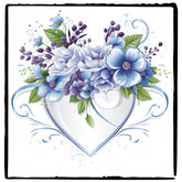 Blue Heart with Blue and Purple Flowers Design