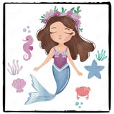Mermaid Brunette Hair Kids Baby Pattern Design