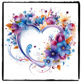 Love Heart Shape with Blue and Purple Flower Design