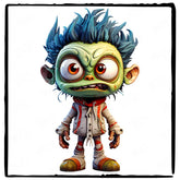 Blue Hair Green Face Zombie Kids Halloween Design